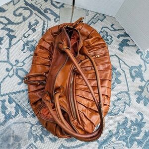 Sabina New York Brown Leather Hobo Bag Purse Handbag Pleated Rounded Zippers